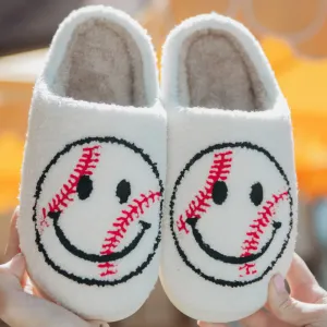 BASEBALL HAPPY FACE SLIPPERS - WHITE