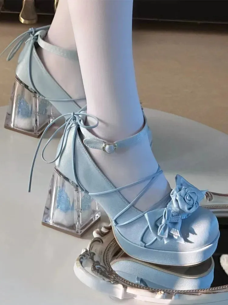 binfenxie  -  Elegant High Heel 9cm Women's Feminine Bow Pumps Square Heel Pu Round Toe Casual Buckle Strap Lolita Shoes