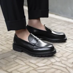Black Leather Asdrubale With Thick Sole Loafers