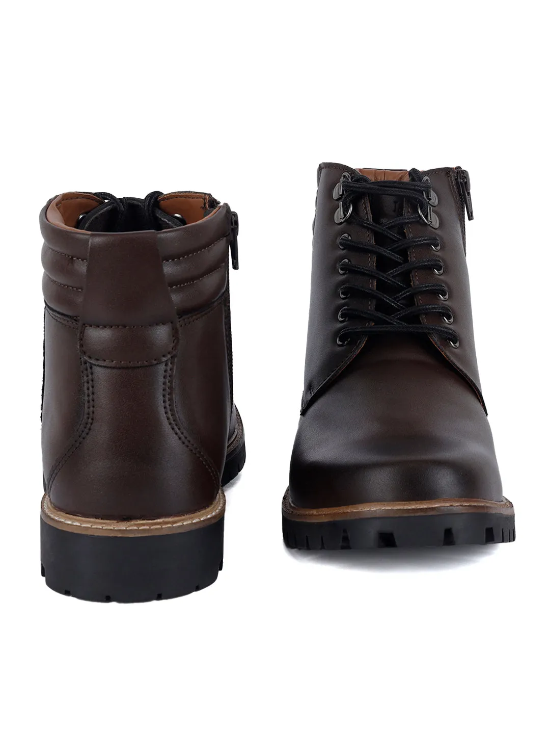 Brunette Brown Derby Lace Up Chain Boots