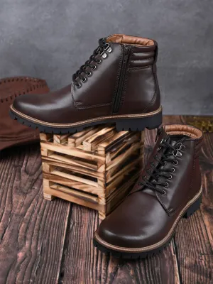 Brunette Brown Derby Lace Up Chain Boots