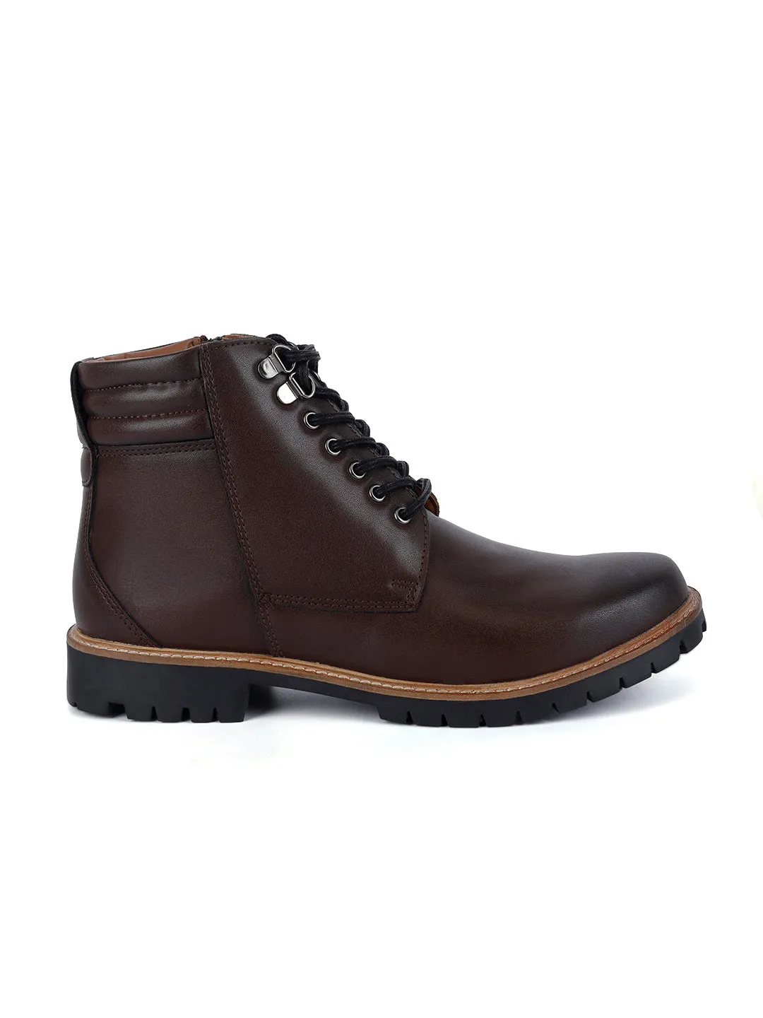 Brunette Brown Derby Lace Up Chain Boots