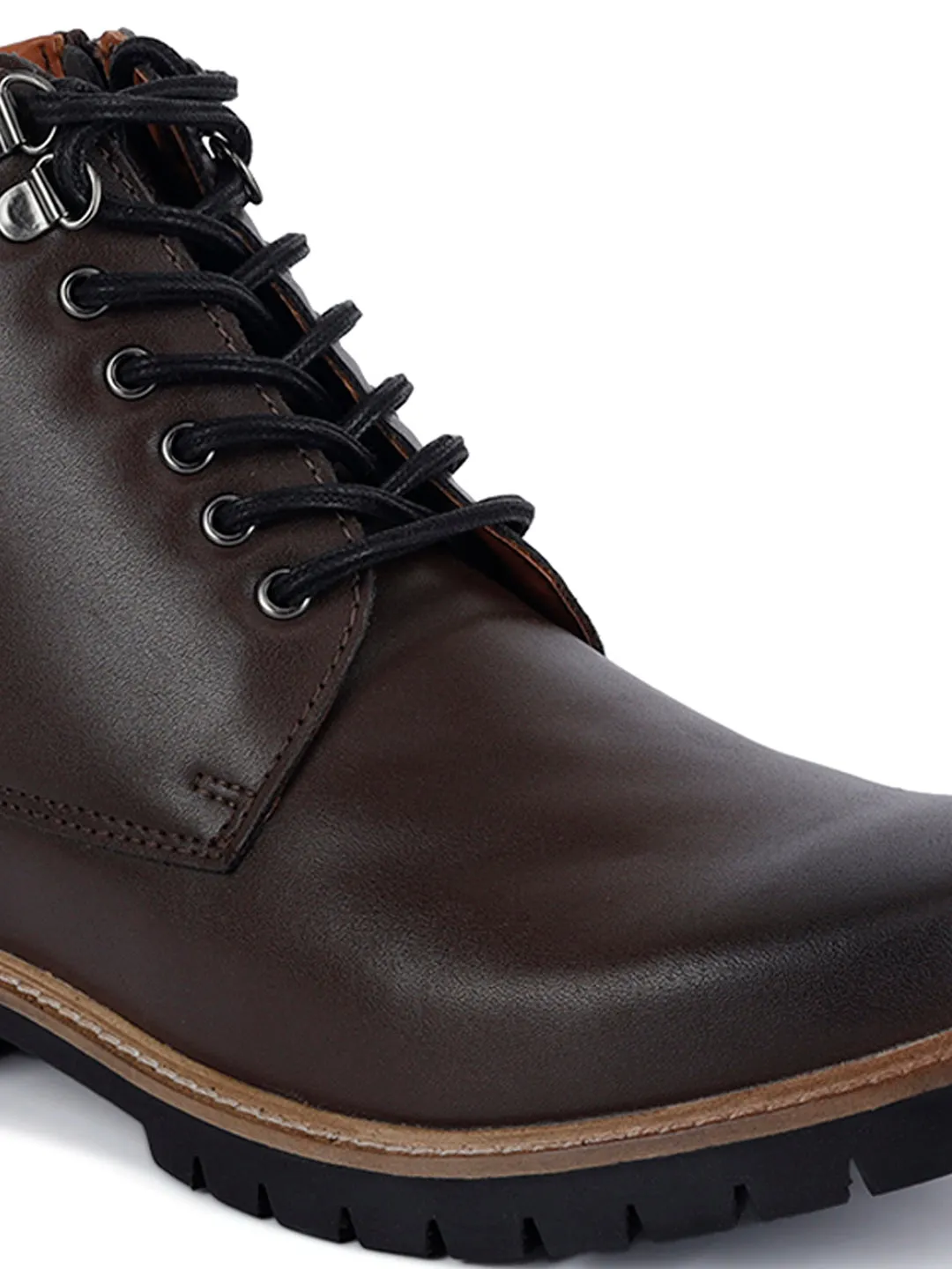Brunette Brown Derby Lace Up Chain Boots