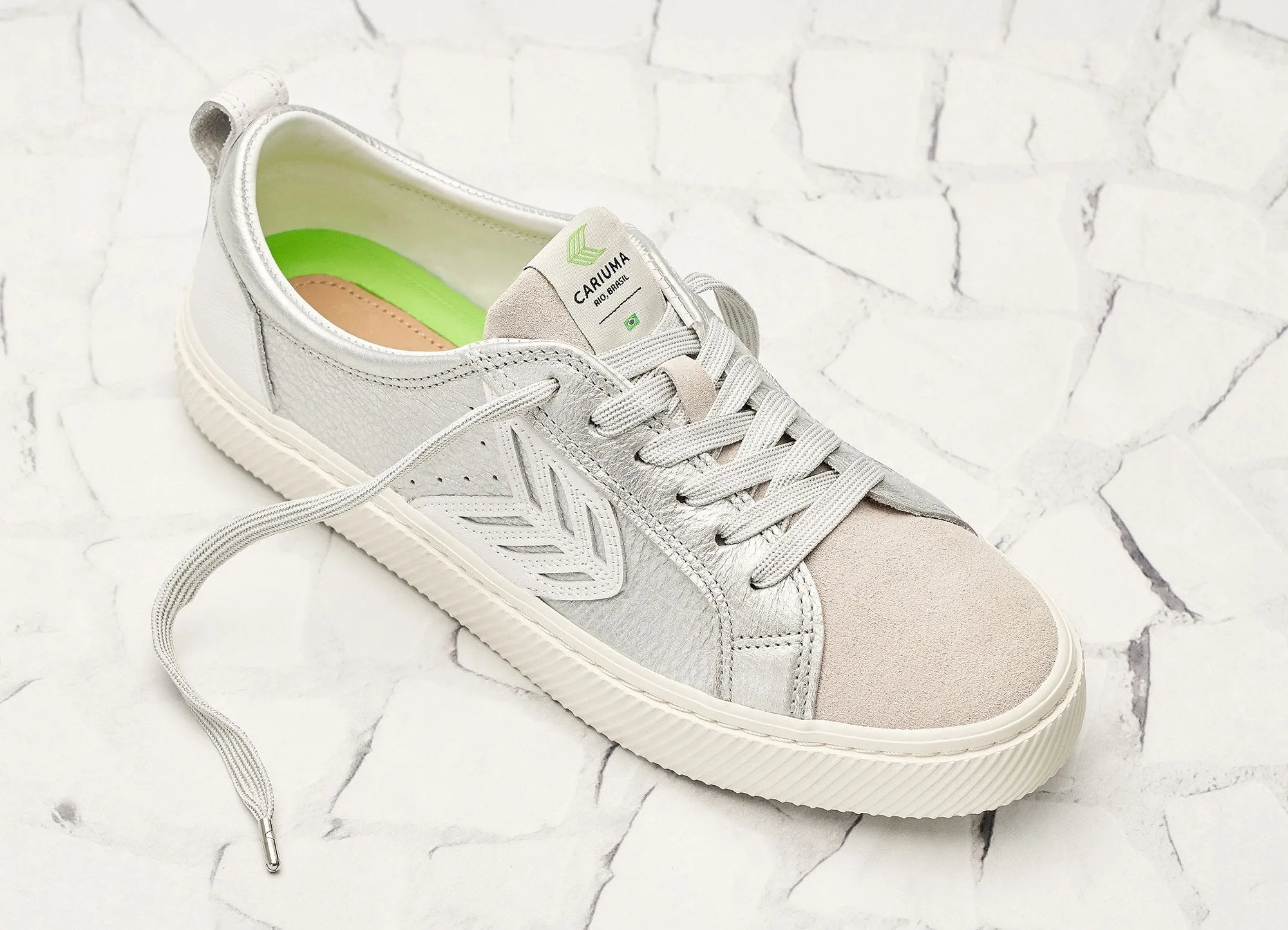 CATIBA Low Metallic Silver/White Leather Sneaker Women