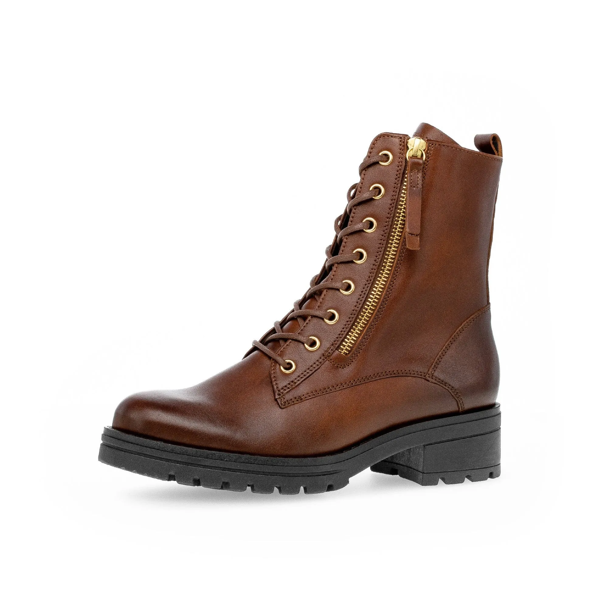 Gabor Serve 52.785.55 Ladies Brown Wide Leather Zip & Lace Ankle Boots