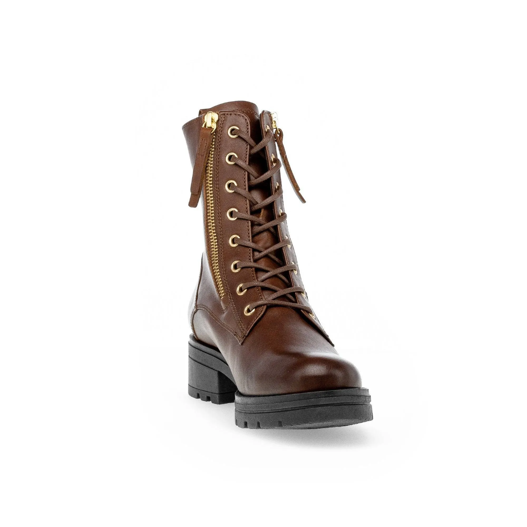 Gabor Serve 52.785.55 Ladies Brown Wide Leather Zip & Lace Ankle Boots