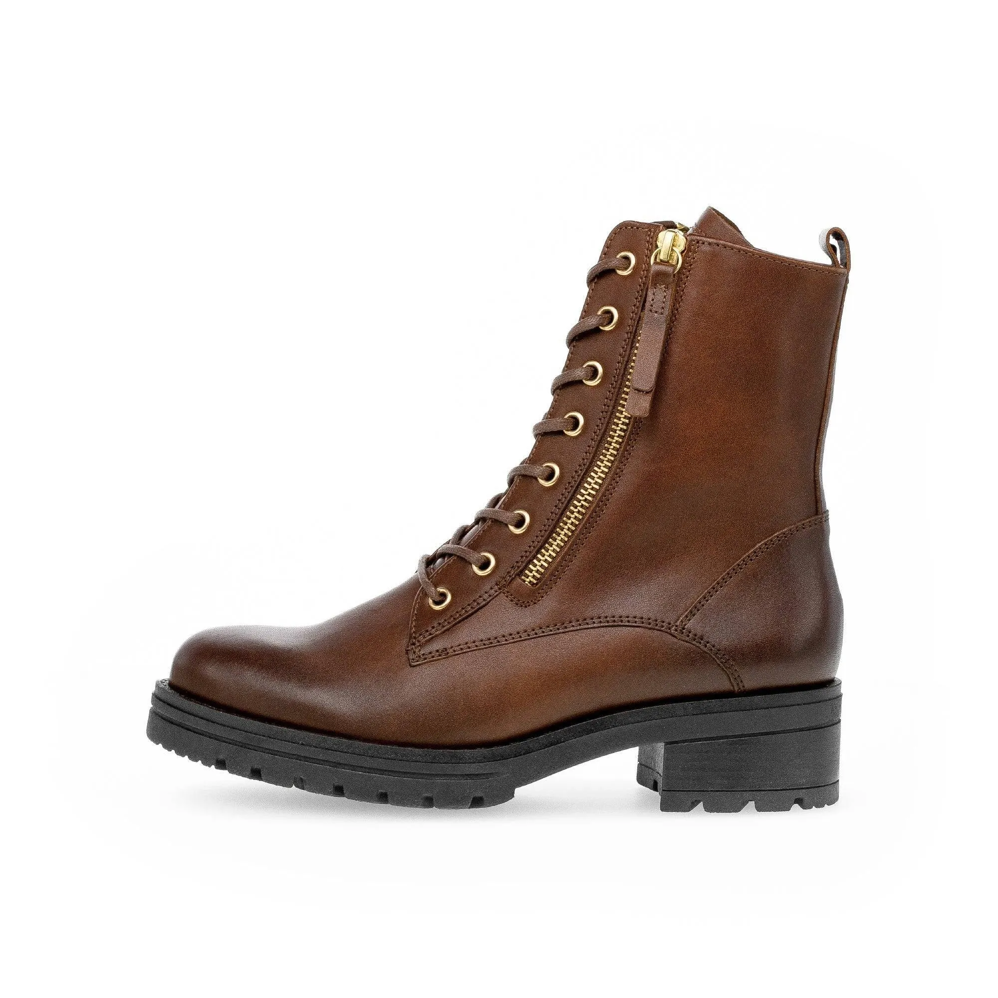 Gabor Serve 52.785.55 Ladies Brown Wide Leather Zip & Lace Ankle Boots