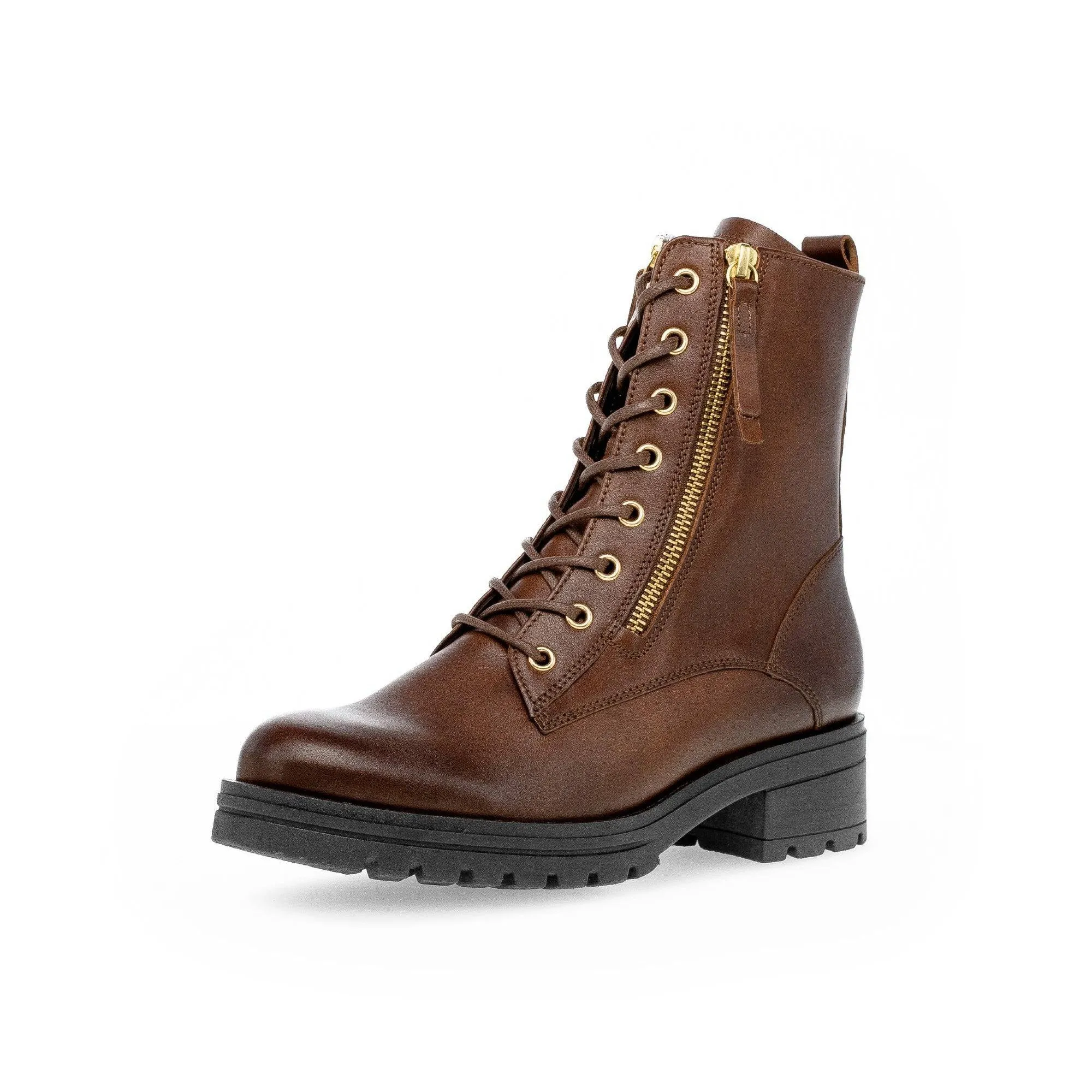 Gabor Serve 52.785.55 Ladies Brown Wide Leather Zip & Lace Ankle Boots