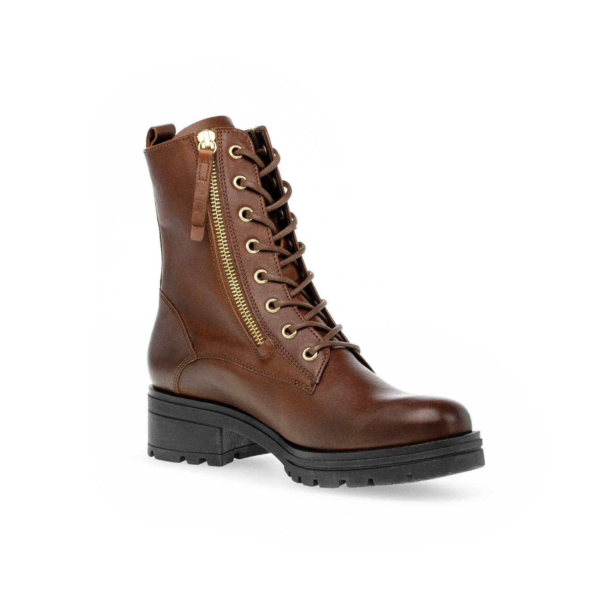 Gabor Serve 52.785.55 Ladies Brown Wide Leather Zip & Lace Ankle Boots