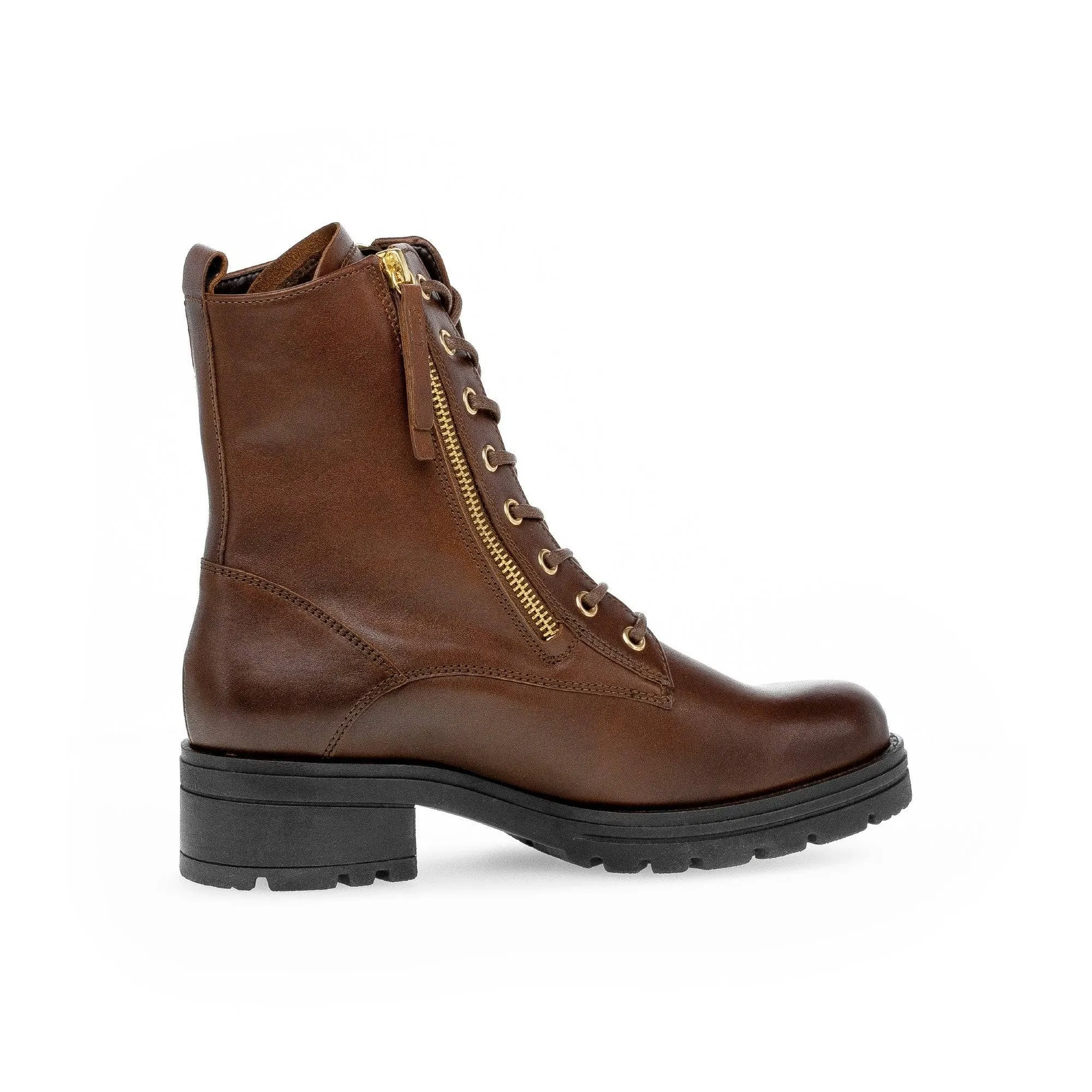 Gabor Serve 52.785.55 Ladies Brown Wide Leather Zip & Lace Ankle Boots