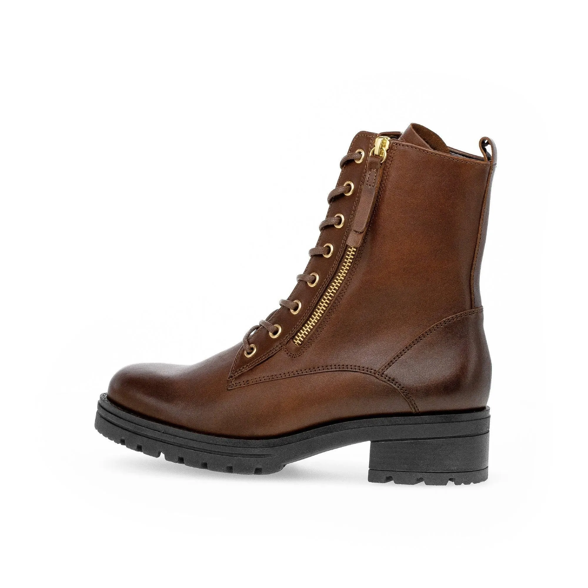 Gabor Serve 52.785.55 Ladies Brown Wide Leather Zip & Lace Ankle Boots