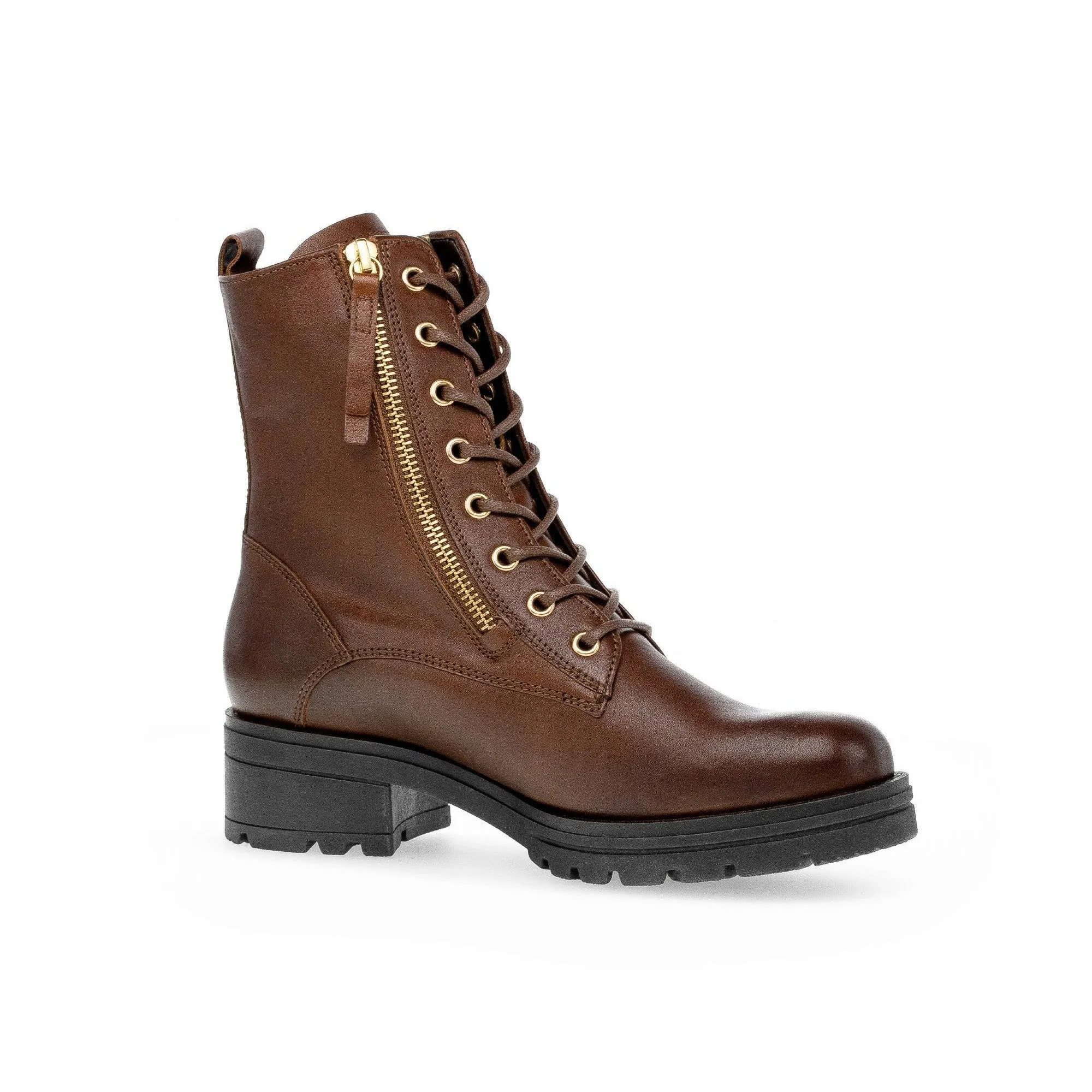 Gabor Serve 52.785.55 Ladies Brown Wide Leather Zip & Lace Ankle Boots