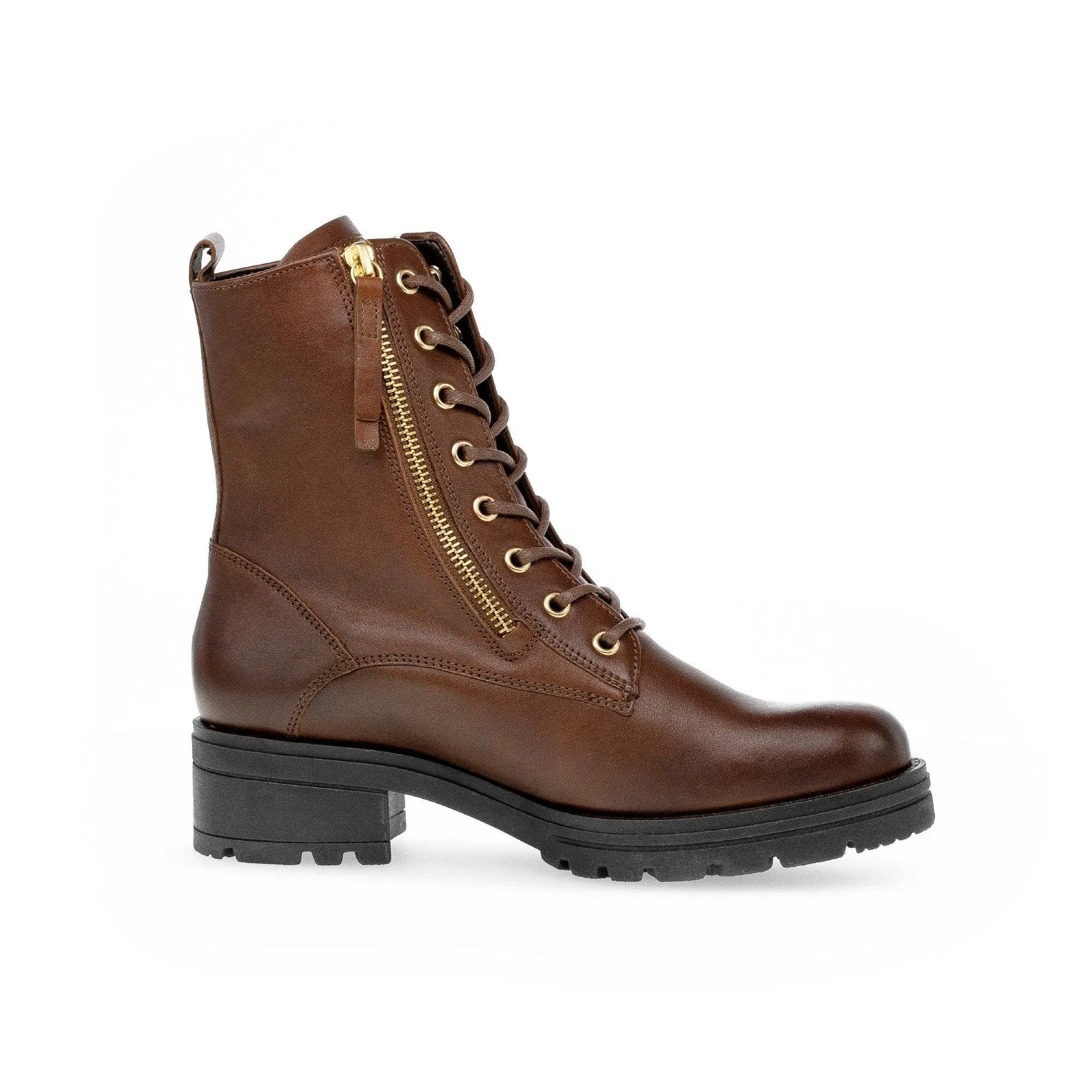 Gabor Serve 52.785.55 Ladies Brown Wide Leather Zip & Lace Ankle Boots