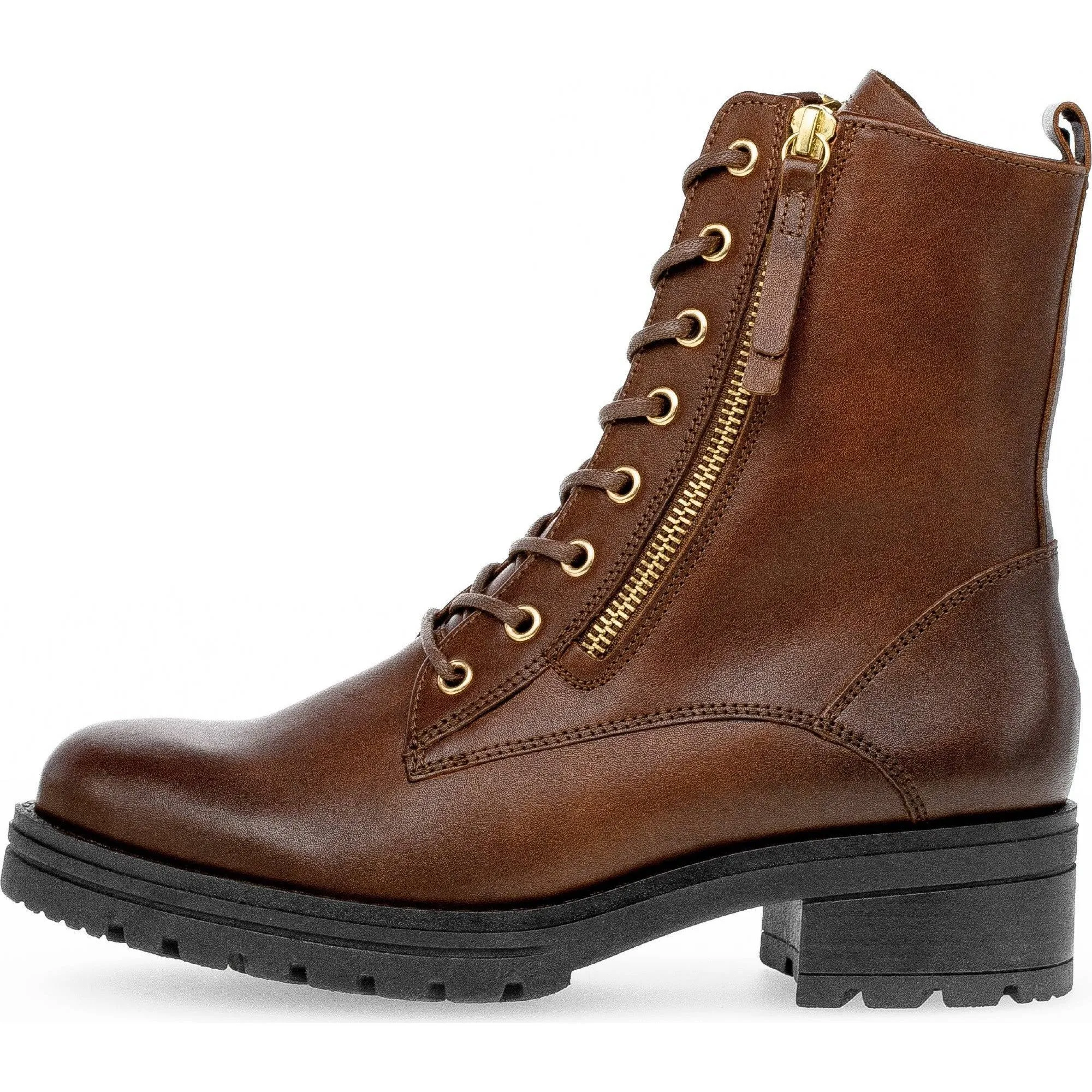 Gabor Serve 52.785.55 Ladies Brown Wide Leather Zip & Lace Ankle Boots