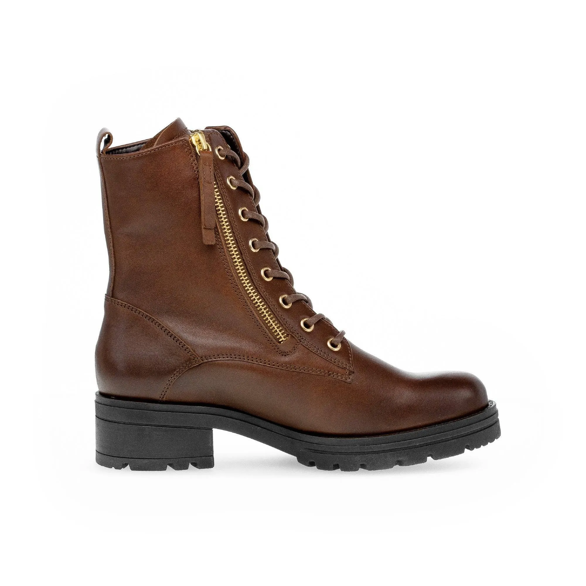 Gabor Serve 52.785.55 Ladies Brown Wide Leather Zip & Lace Ankle Boots