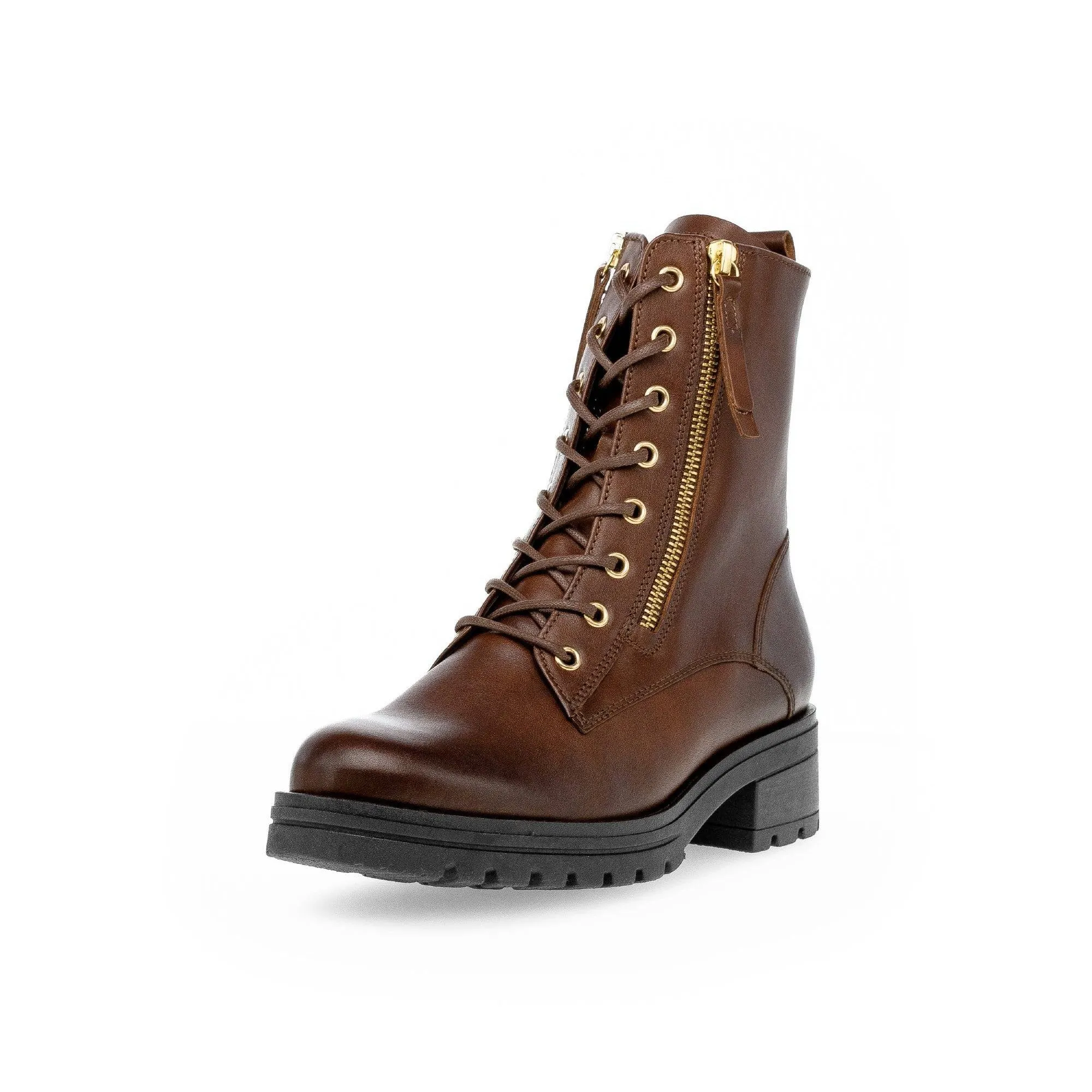 Gabor Serve 52.785.55 Ladies Brown Wide Leather Zip & Lace Ankle Boots