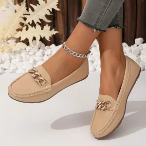 Loafers met kettingdecor - Lichtgewicht slip-on schoenen met ronde neus