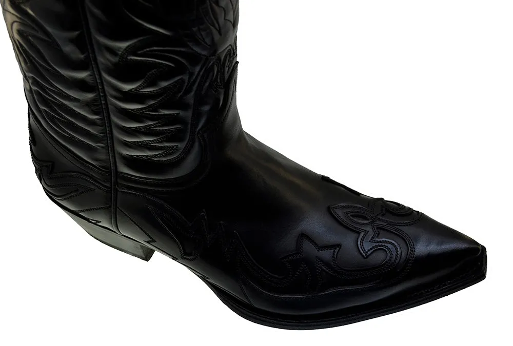 Men's Cowboy Boots Sendra 3241 Black Leather West Heel