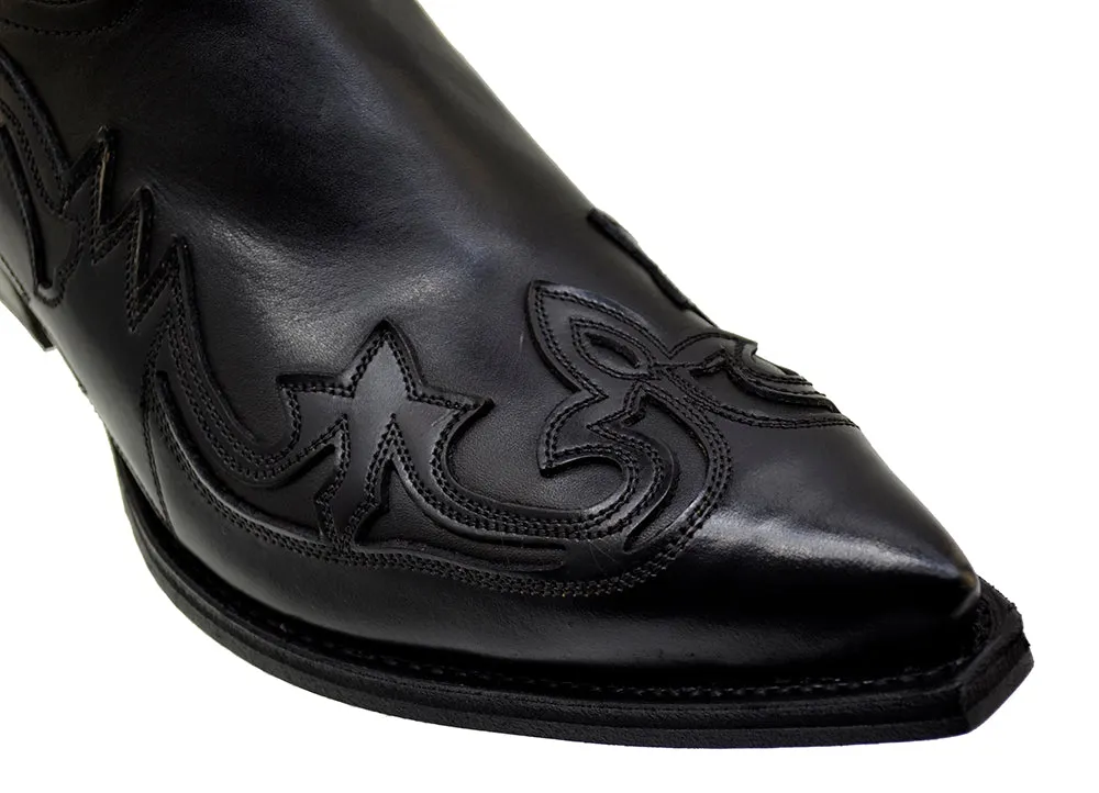 Men's Cowboy Boots Sendra 3241 Black Leather West Heel
