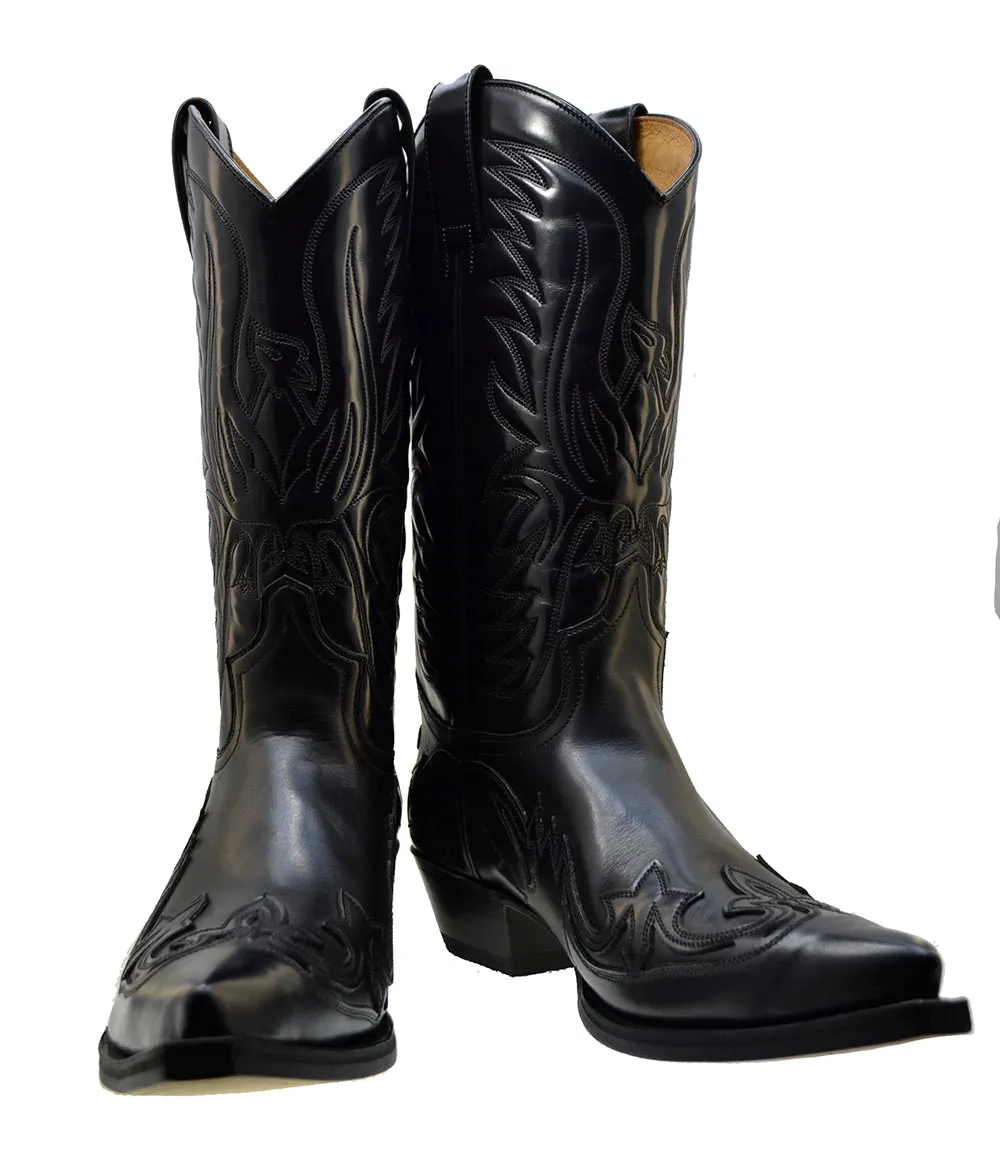 Men's Cowboy Boots Sendra 3241 Black Leather West Heel