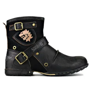 Men's Leathe Ankle Boots-Black