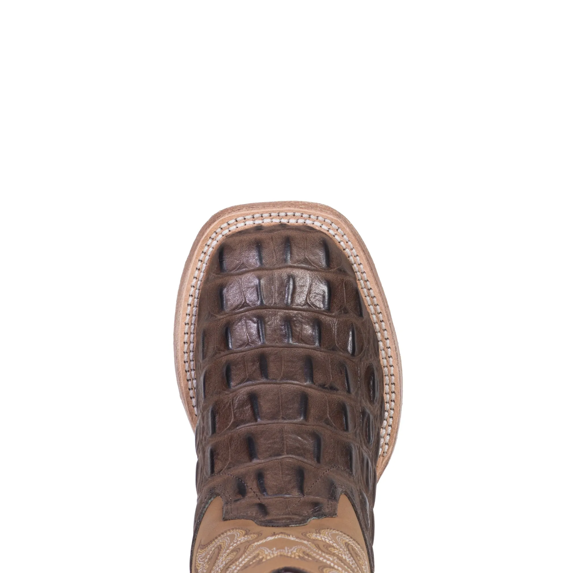Old West Brown/Tan Kids Boys Leather Caiman Cowboy Boots 10D
