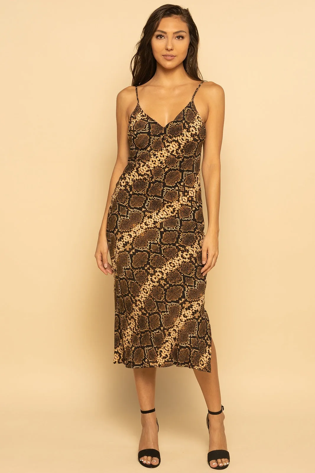 Snake Print Cami Midi Slip Dress