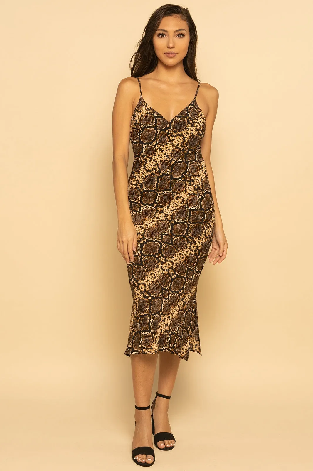Snake Print Cami Midi Slip Dress