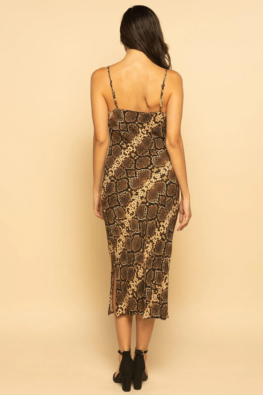 Snake Print Cami Midi Slip Dress