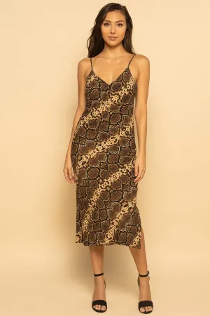 Snake Print Cami Midi Slip Dress
