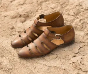 Tan Leather Xenia Slip On Buckle Sandal Loafers