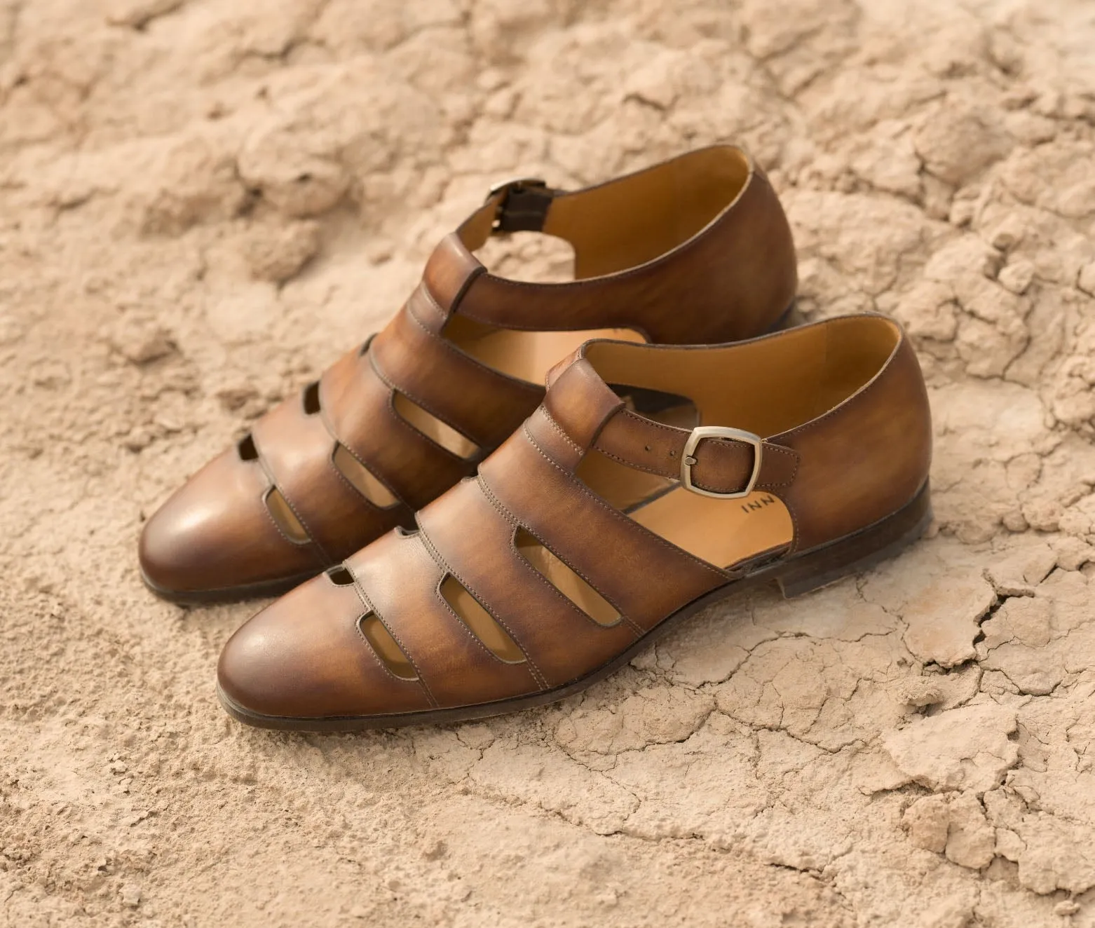 Tan Leather Xenia Slip On Buckle Sandal Loafers