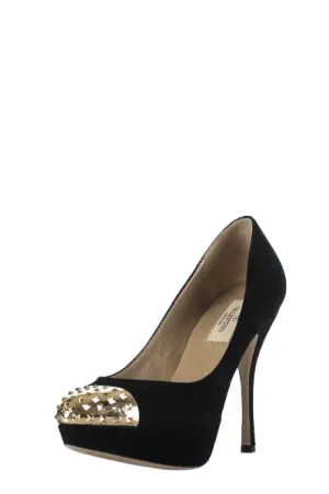 Valentino Black Suede Rockstud Cap Toe Platform Pumps Size US 6.5 | EU 36.5