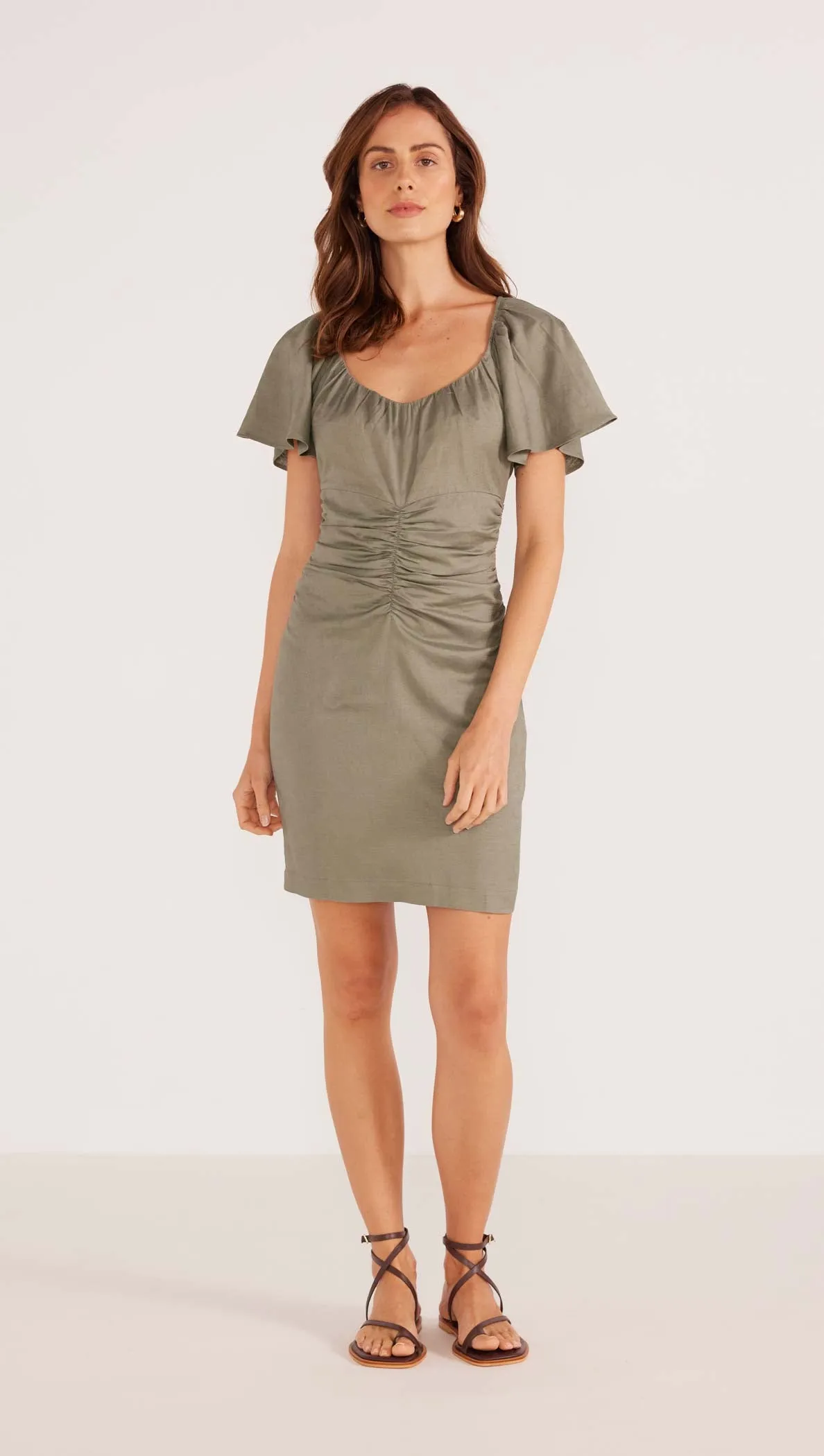 WILLA RUCHED MINI DRESS - KHAKI