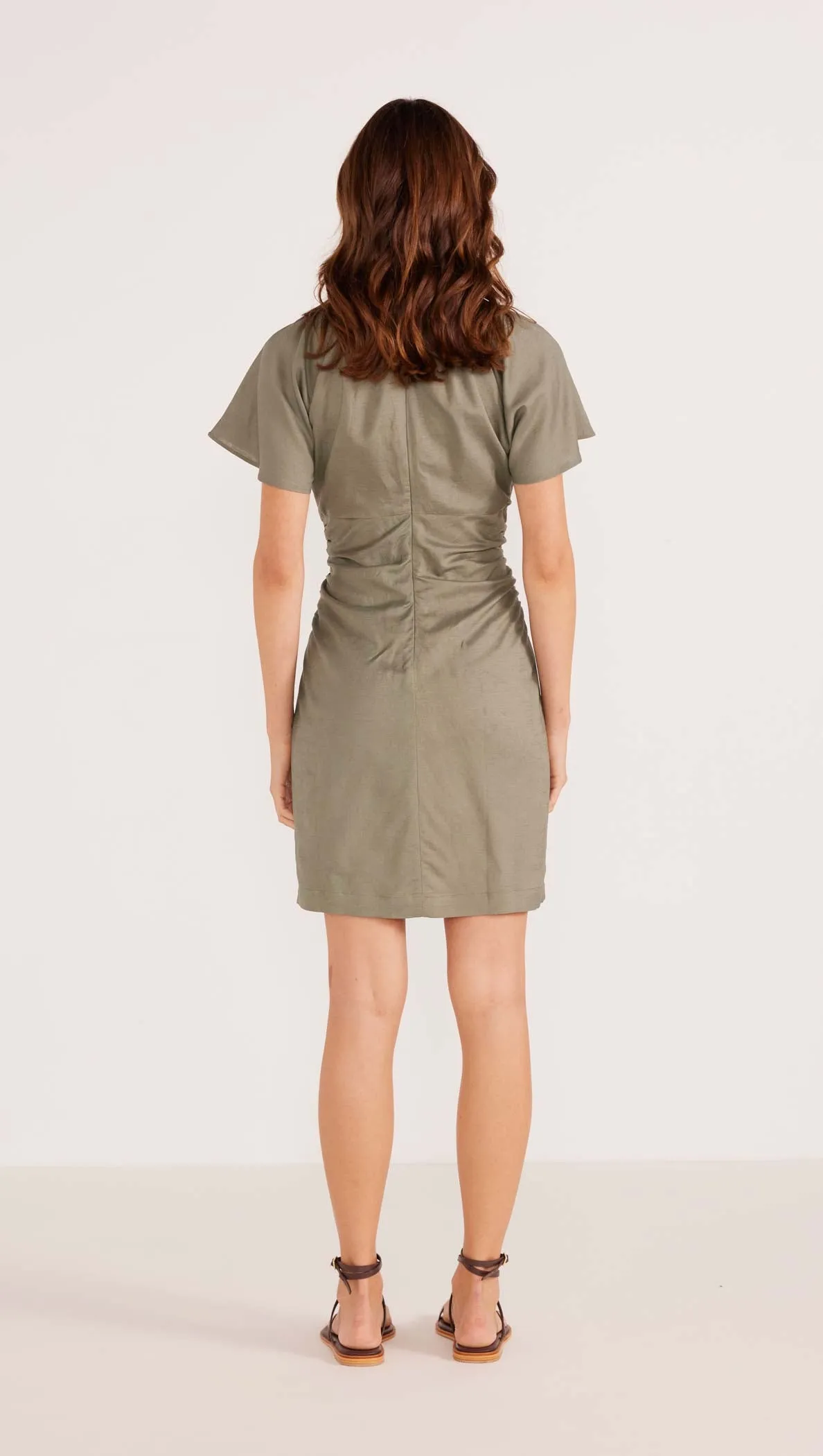 WILLA RUCHED MINI DRESS - KHAKI