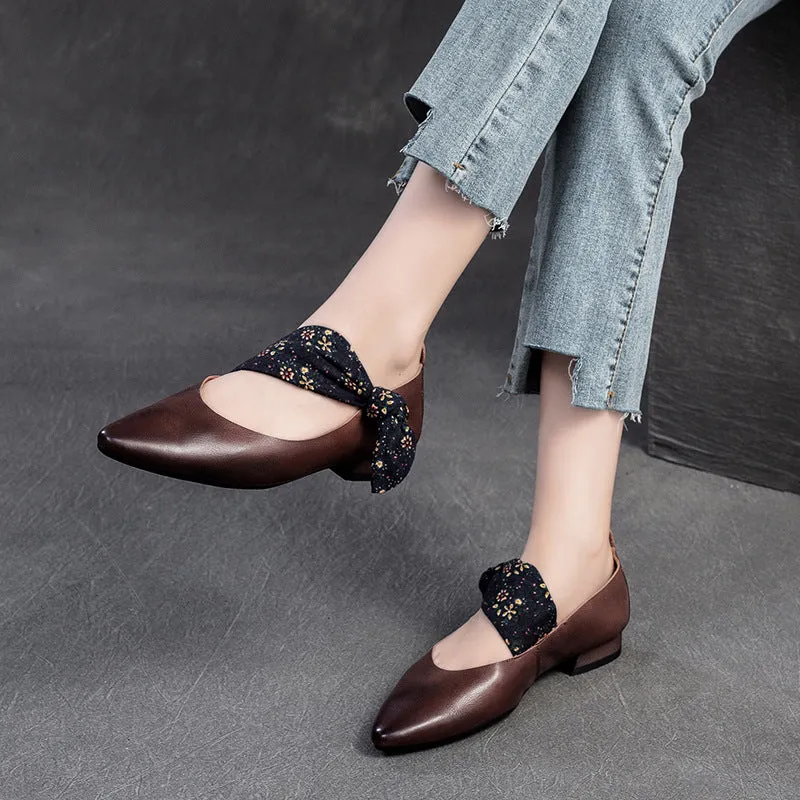 Women Elegant Leather Pointed Toe Low Block Pumps