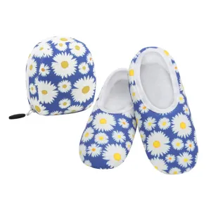 Women's Snoozie Skinnies Slippers - Bright Daisies Skinnies with Travel Pouch