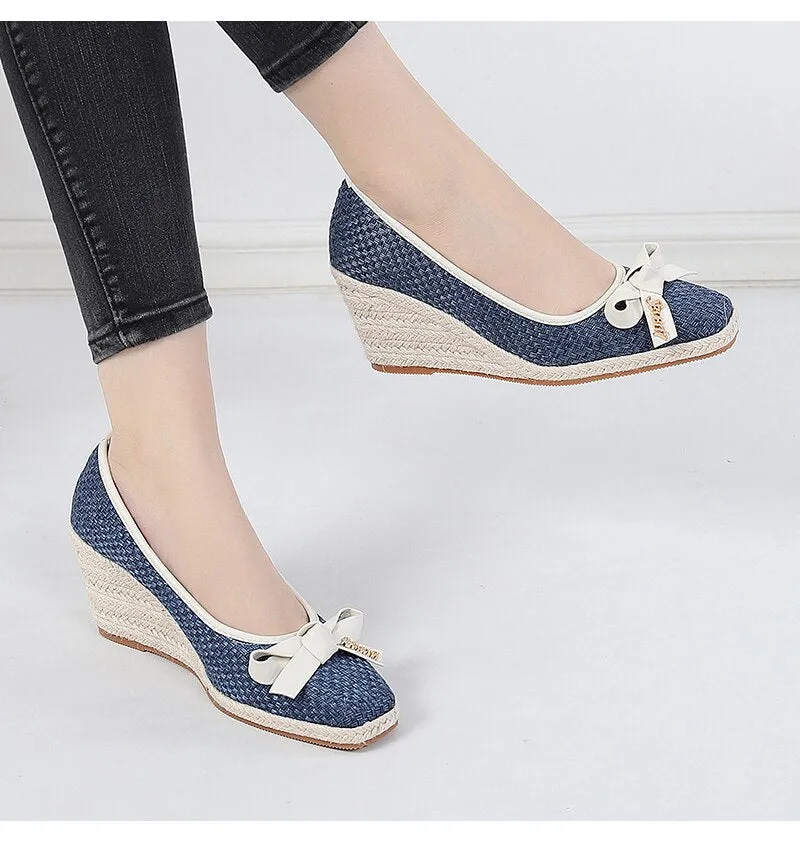 xiangtuibao Spring Summer High Heels Women Party Shoes Elegant Ladies Wedges Shoes Fashion Woman Pumps Wedge Heel 8cm Big Size 42 A4155