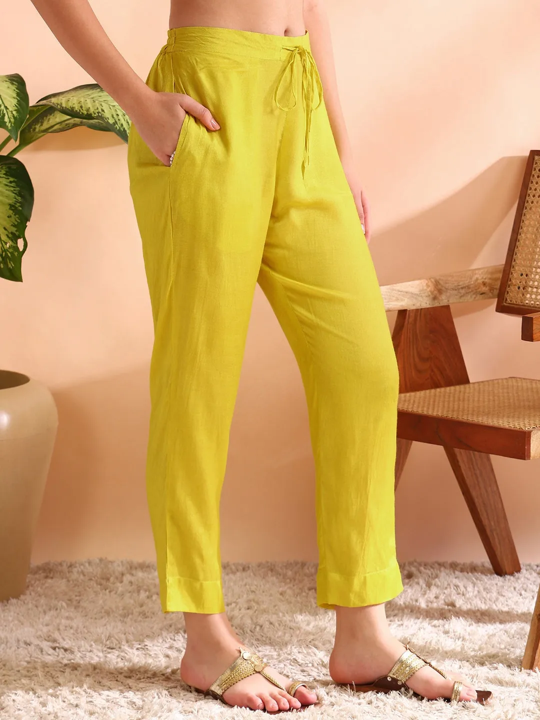 Yellow Rayon Blend Floral Print 3-Piece Kurta Set